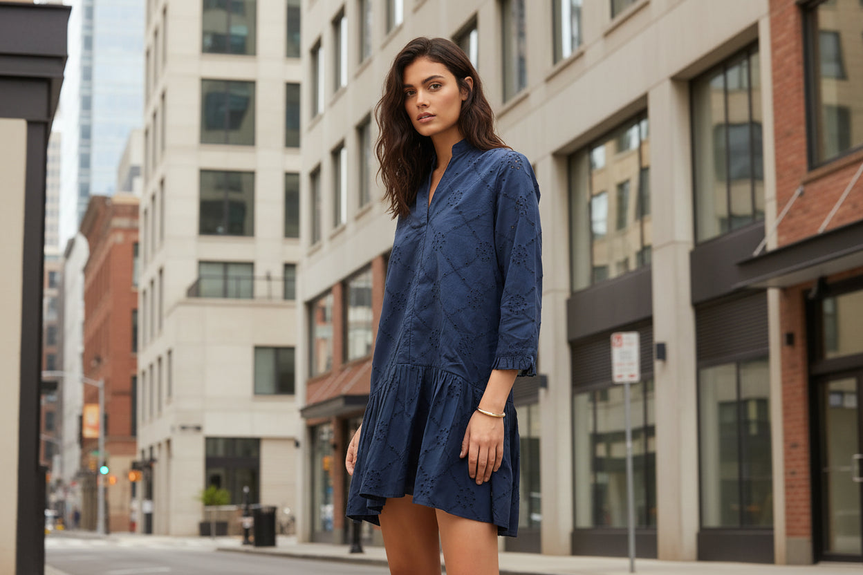 Navy Blue Schiffli Dress