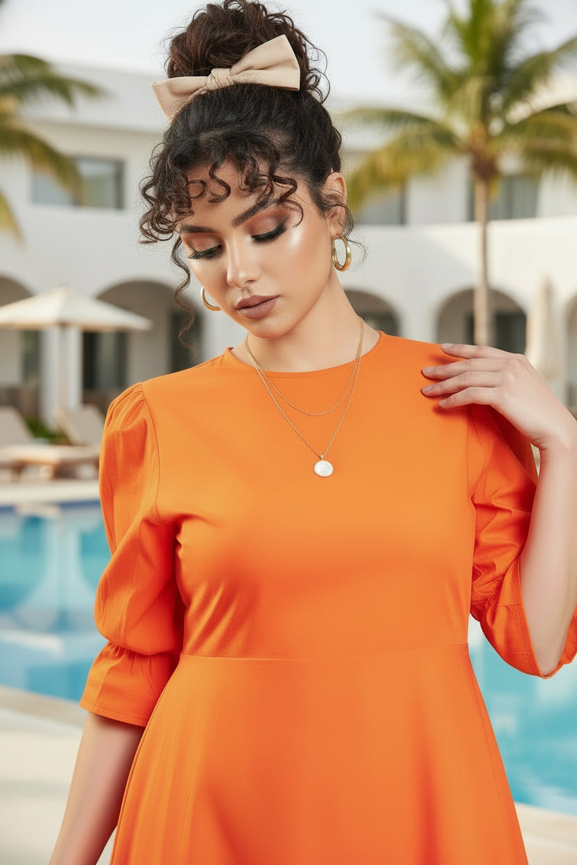 Orange Back-Cut Dress