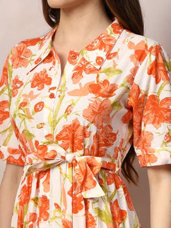 Orange Floral Midi