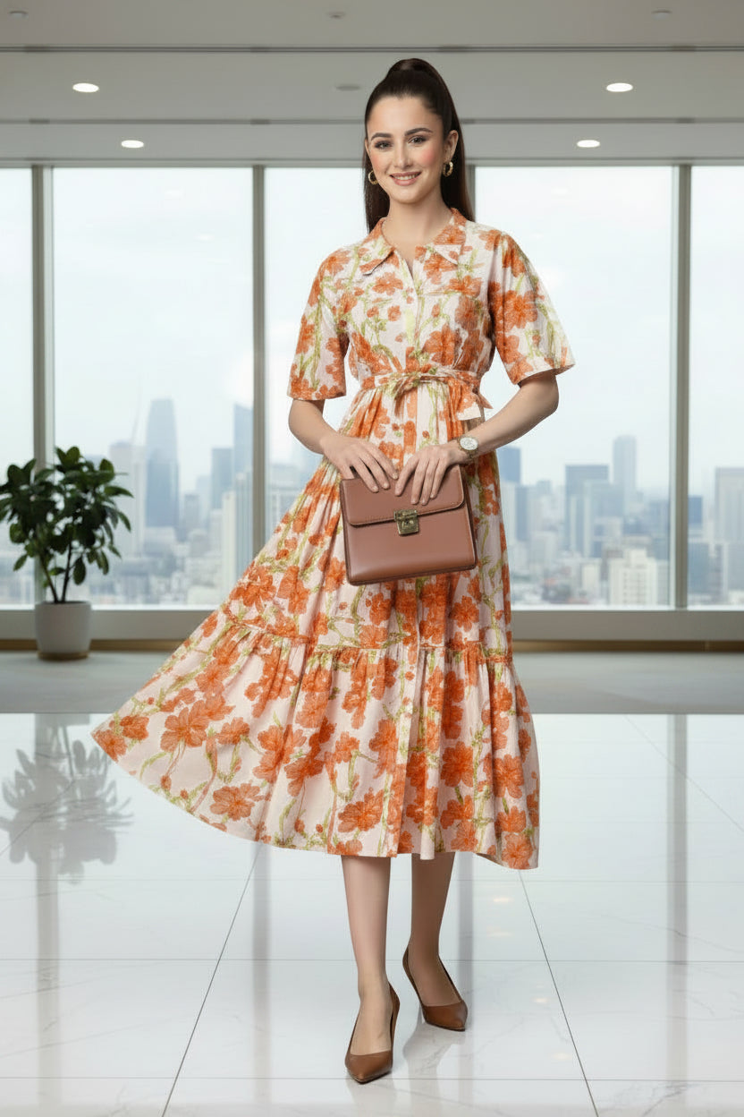 Orange Floral Midi