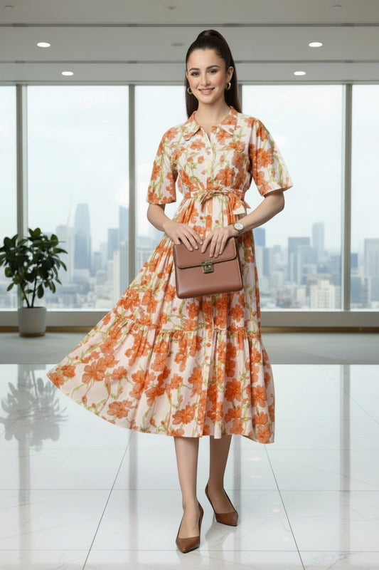 Orange Floral Midi