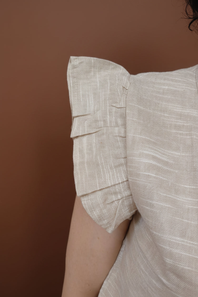 Beige Solid Collared Top