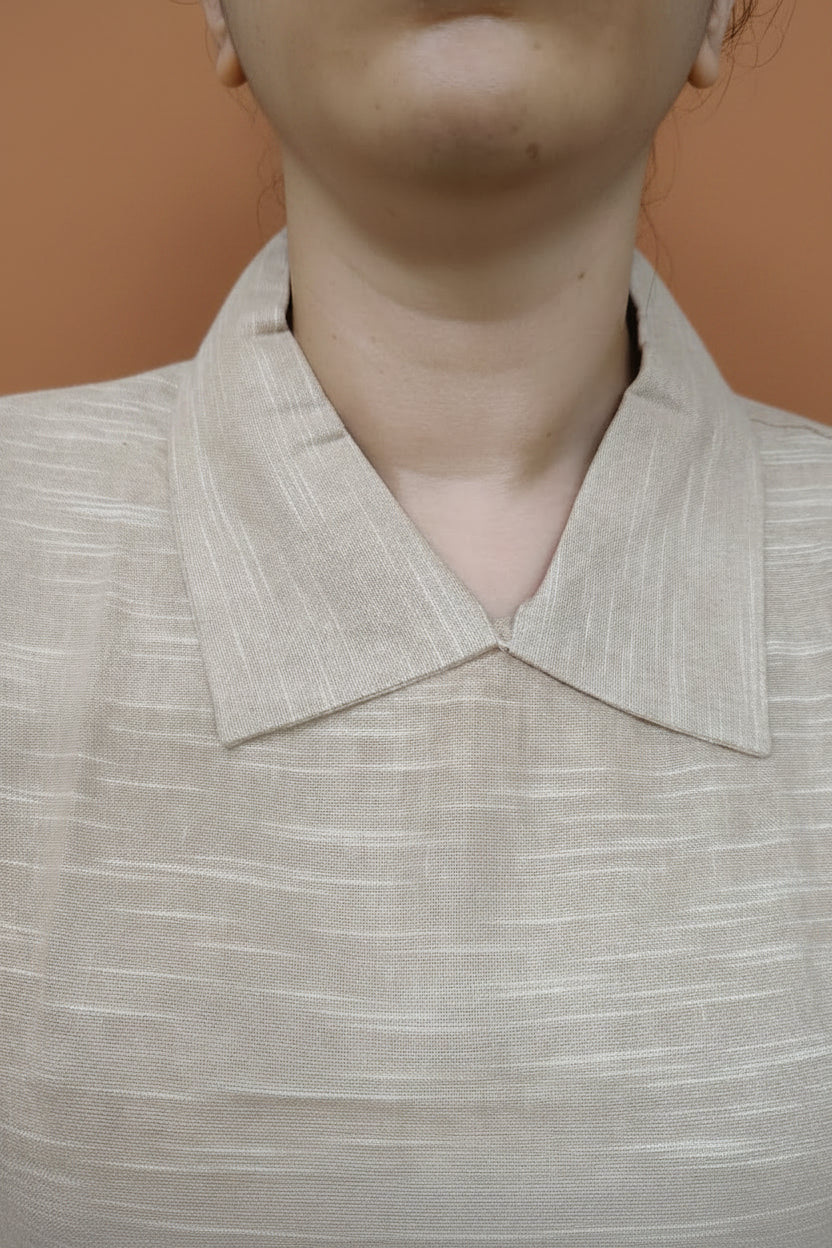 Beige Solid Collared Top