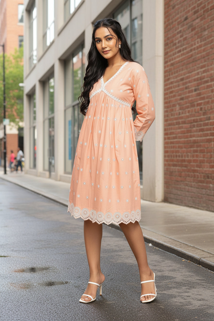 Peach Schiffli Dress