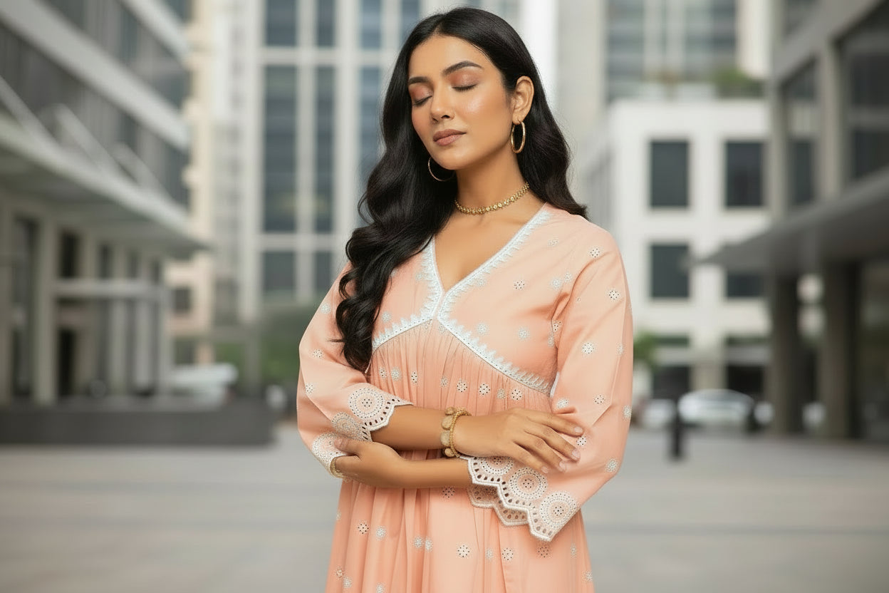 Peach Schiffli Dress