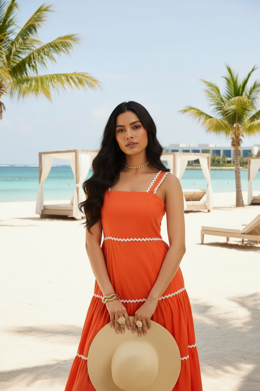 Orange Tiered Lace Maxi