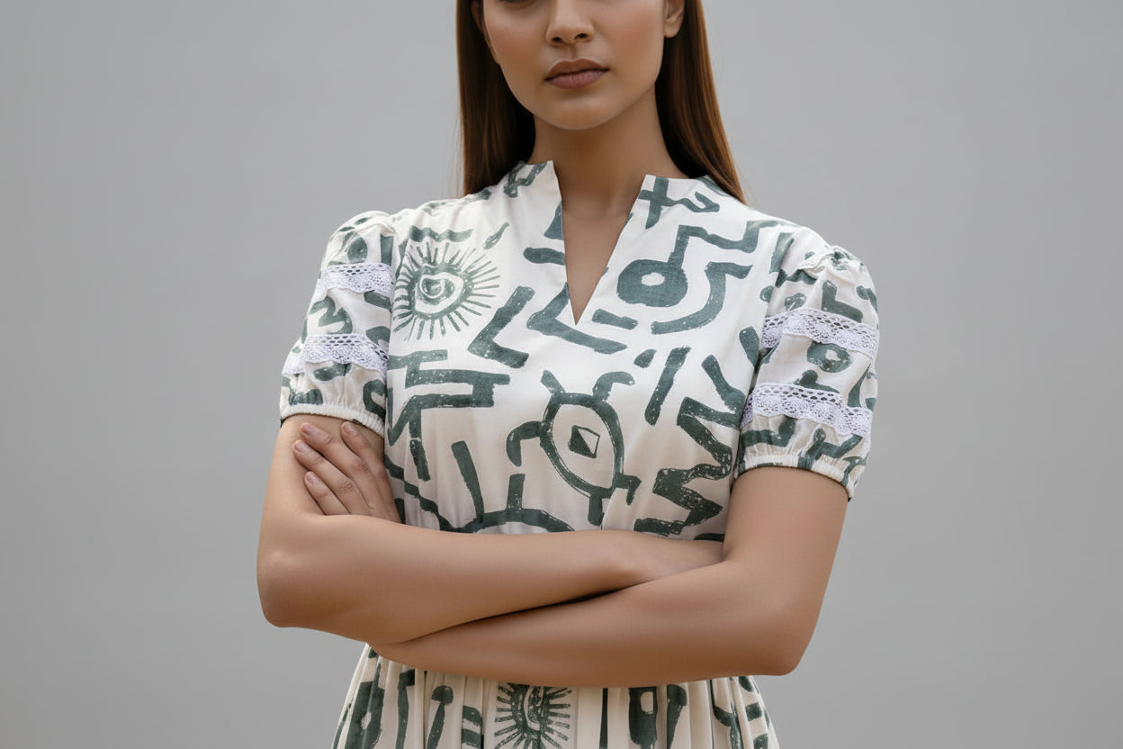 Off-White Abstract Midi