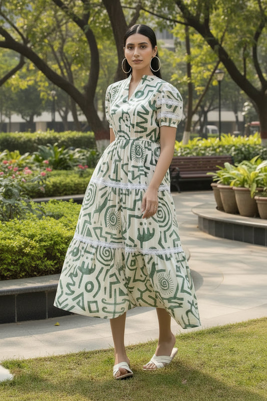 Off-White Abstract Midi