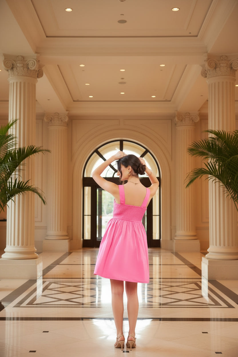 Pink Solid Flared Dress