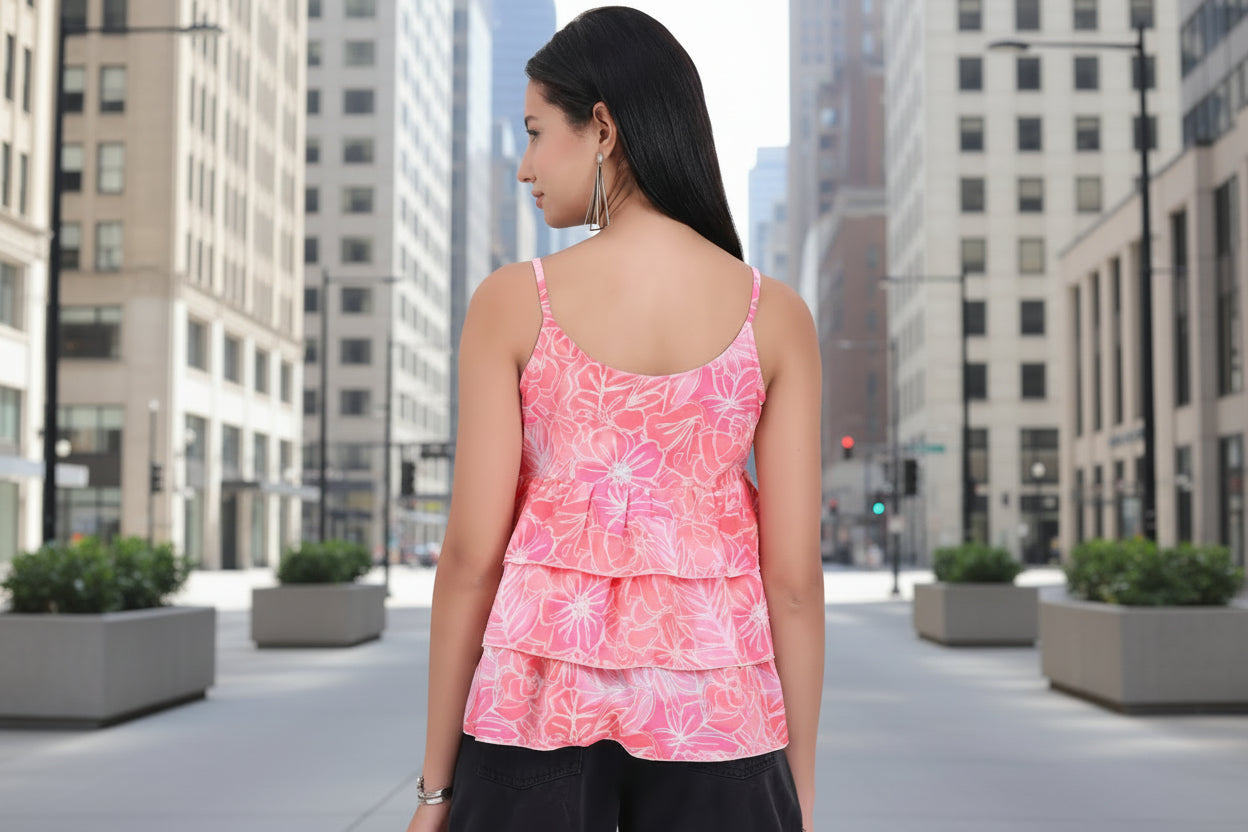 Pink Flared Spaghetti Top