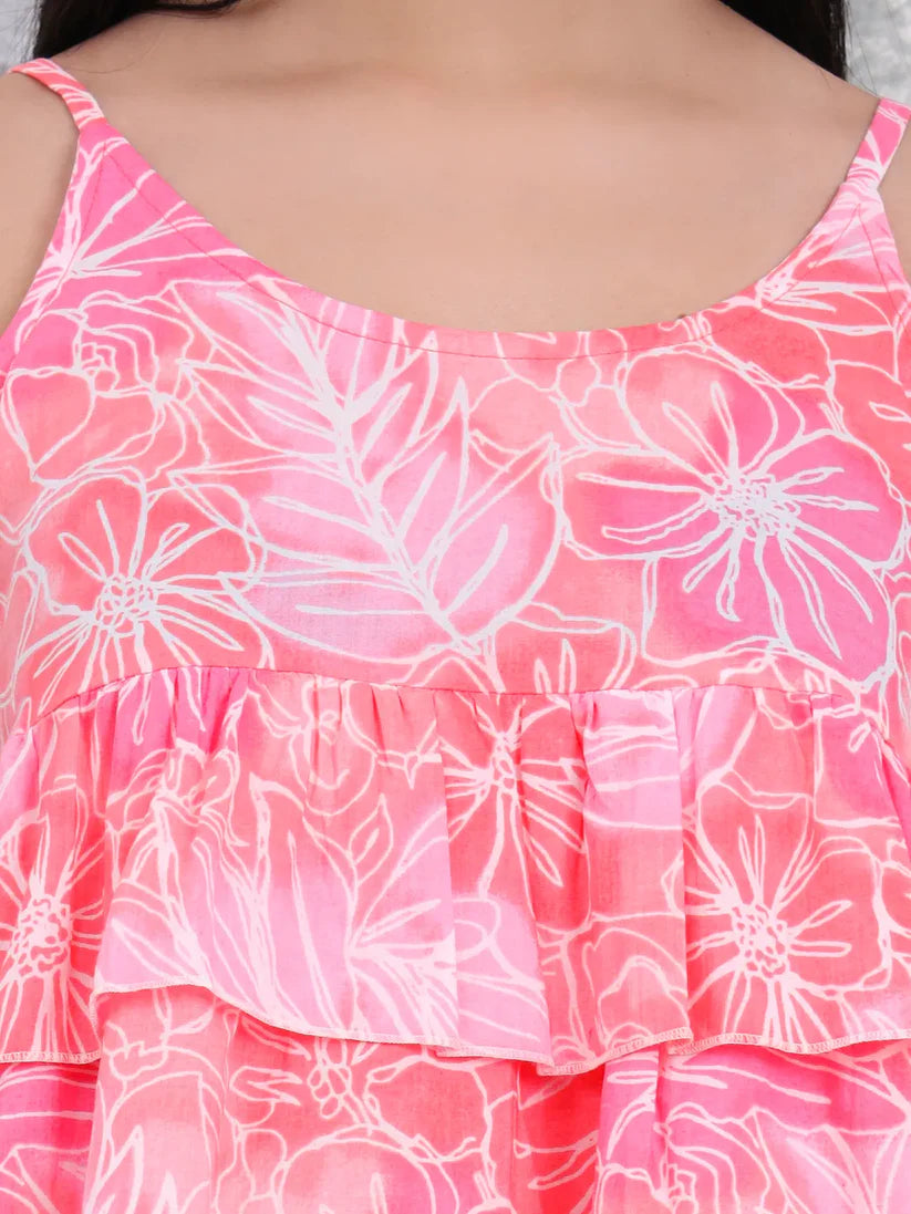 Pink Flared Spaghetti Top