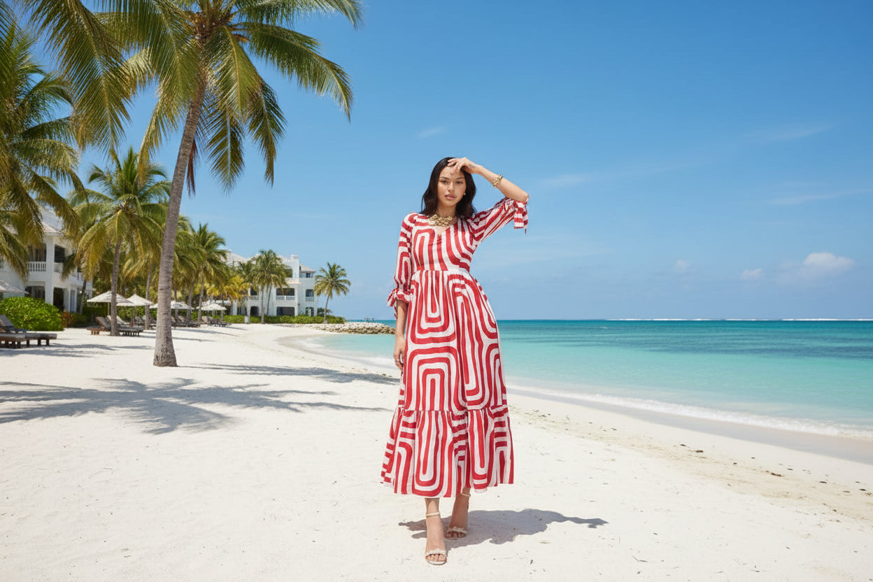 Red Abstract Back-Knot Maxi