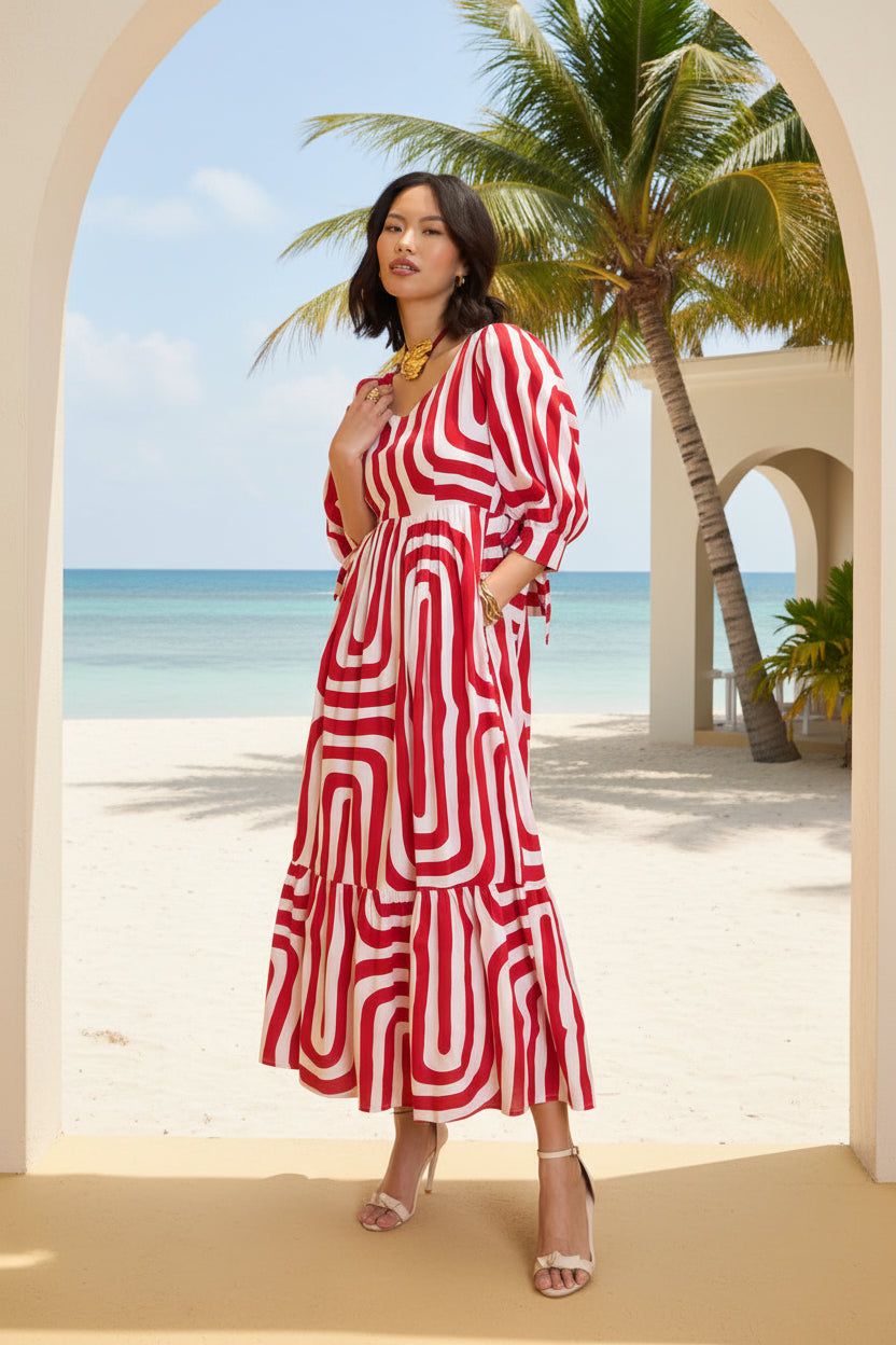 Red Abstract Back-Knot Maxi