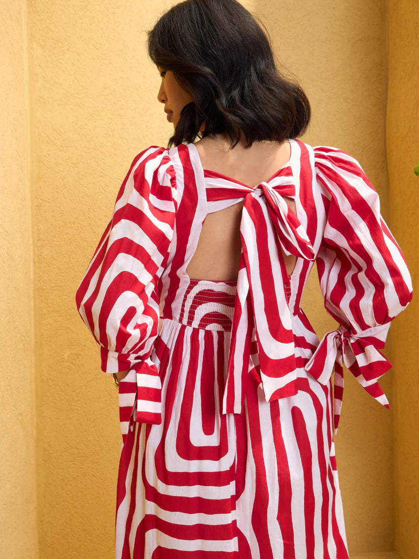 Red Abstract Back-Knot Maxi