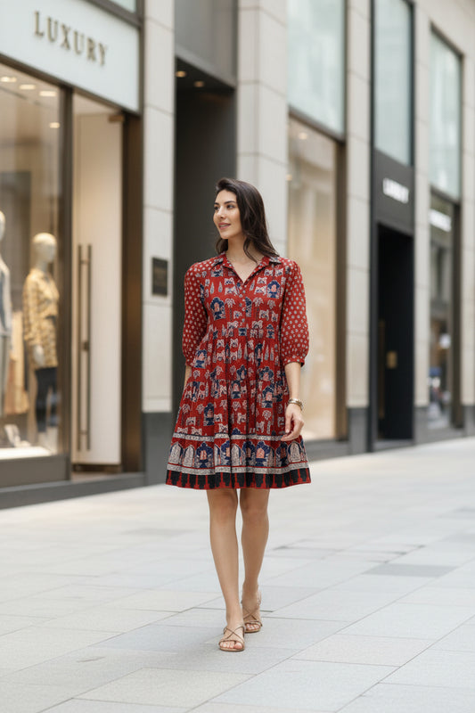Maroon Ethnic Flared Dress