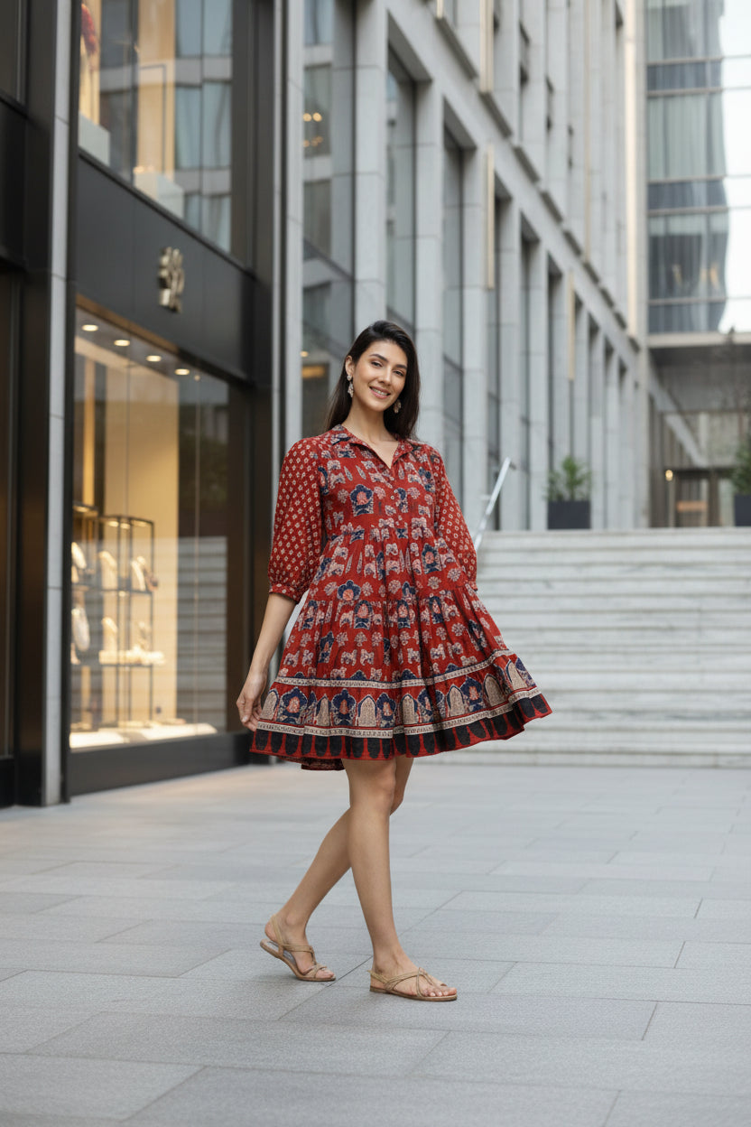 Maroon Ethnic Flared Dress
