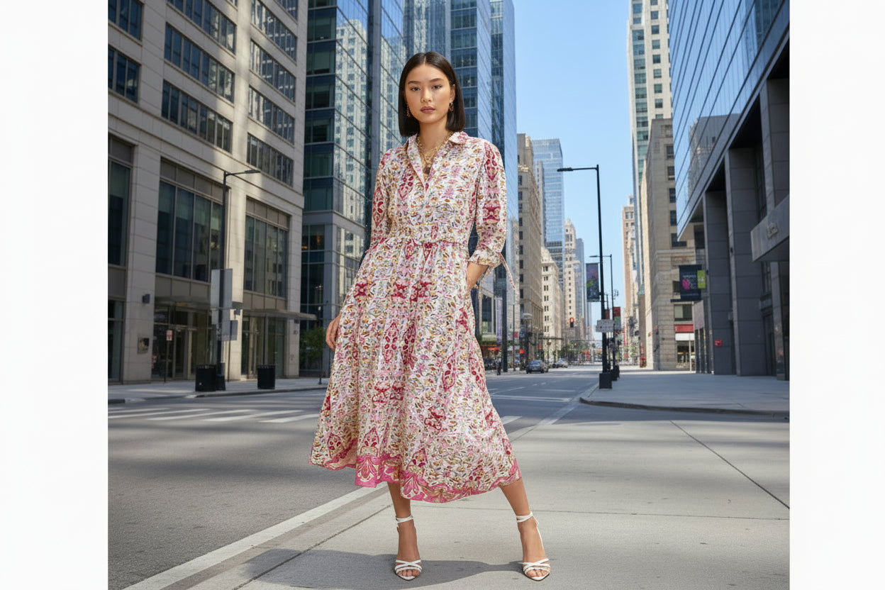 White Floral Belted Midi