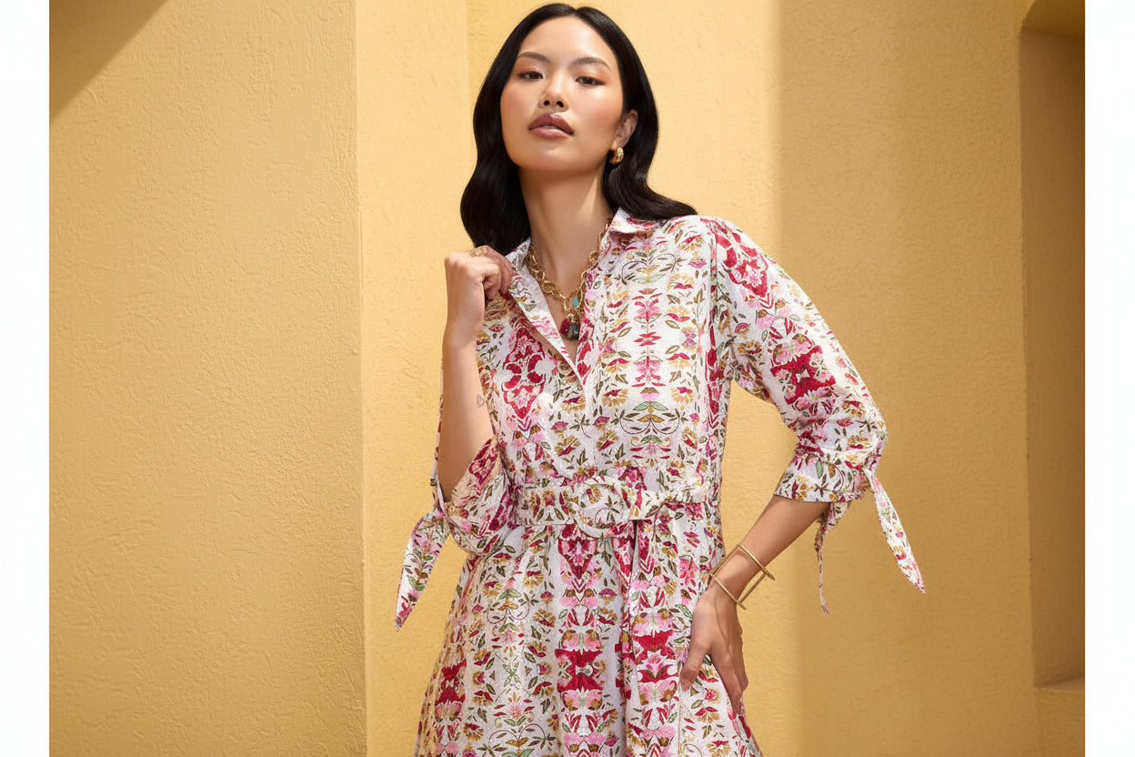 White Floral Belted Midi