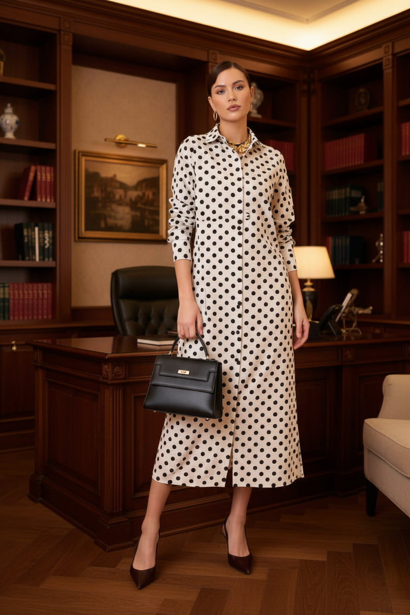 White Polka Shirt Dress