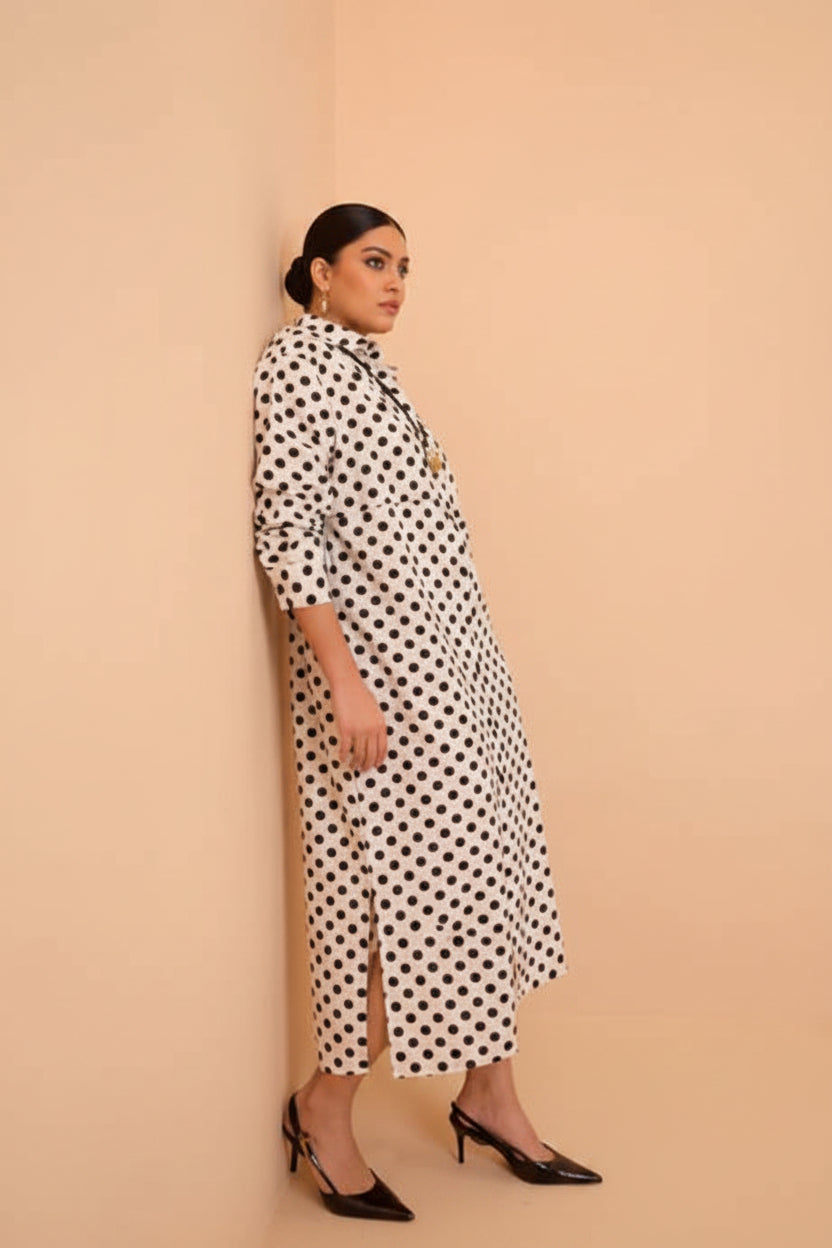 White Polka Shirt Dress