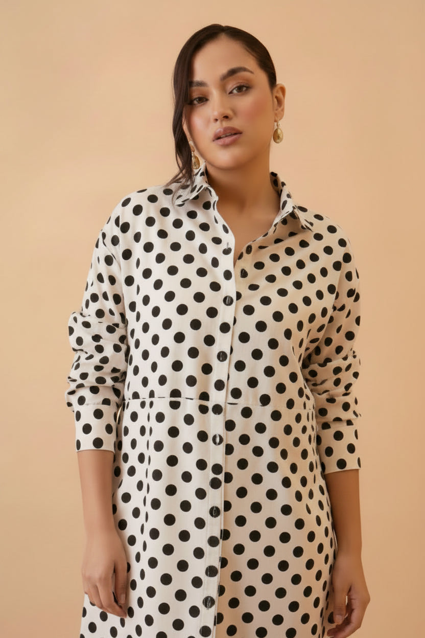 White Polka Shirt Dress
