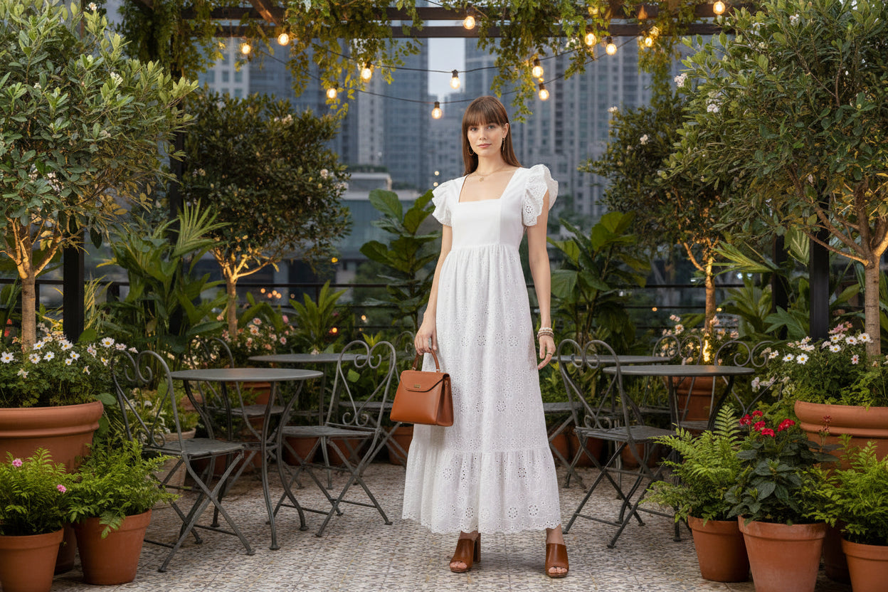 White Schiffli Back-Cut Maxi