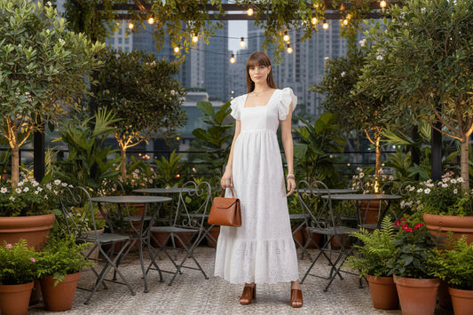 White Schiffli Back-Cut Maxi