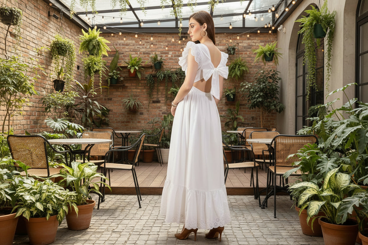 White Schiffli Back-Cut Maxi