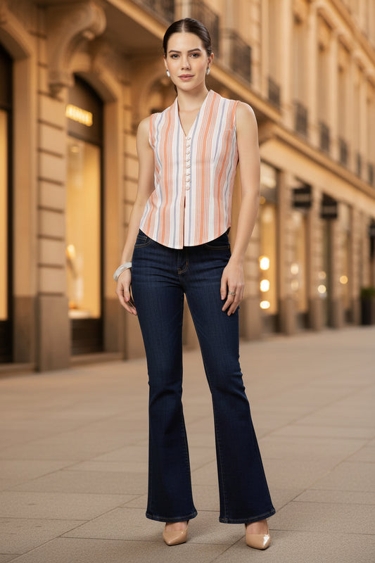 White Vertical Striped Top
