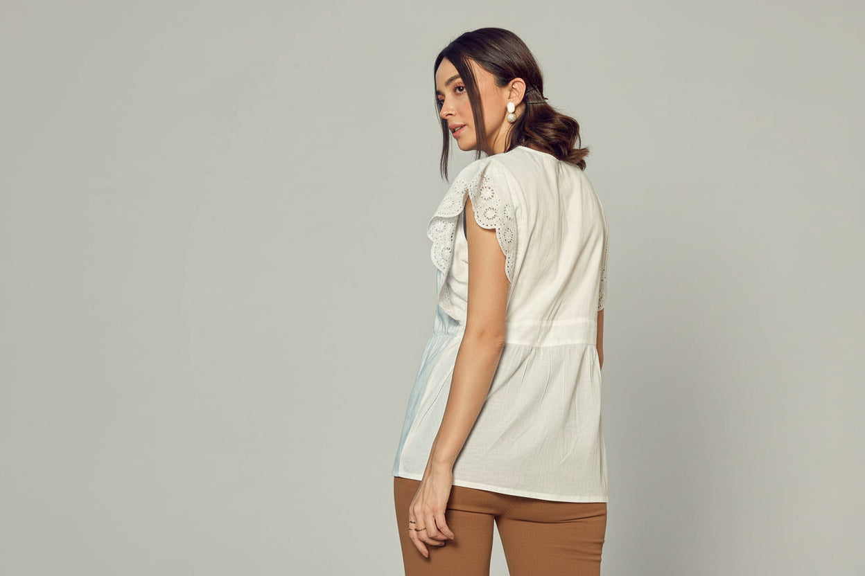 White Schiffli Top