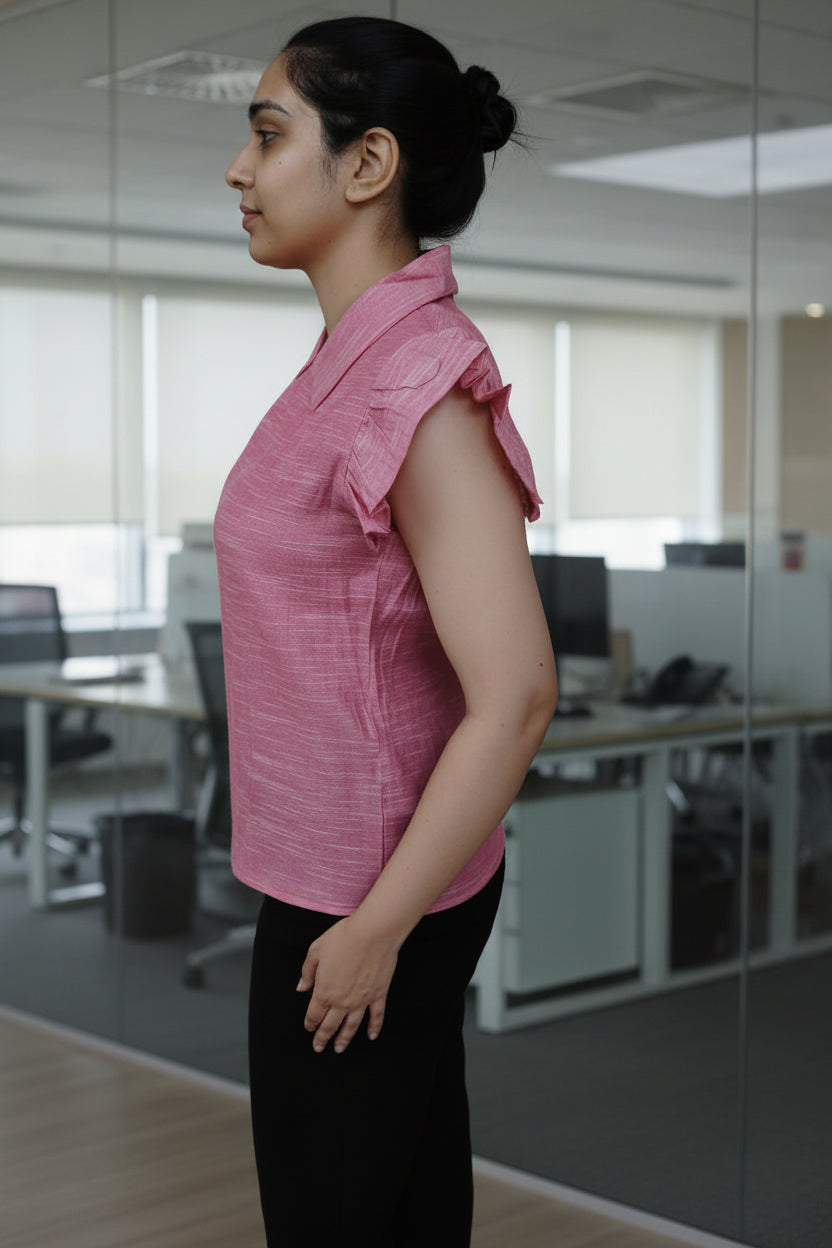 Pink Solid Collared Top