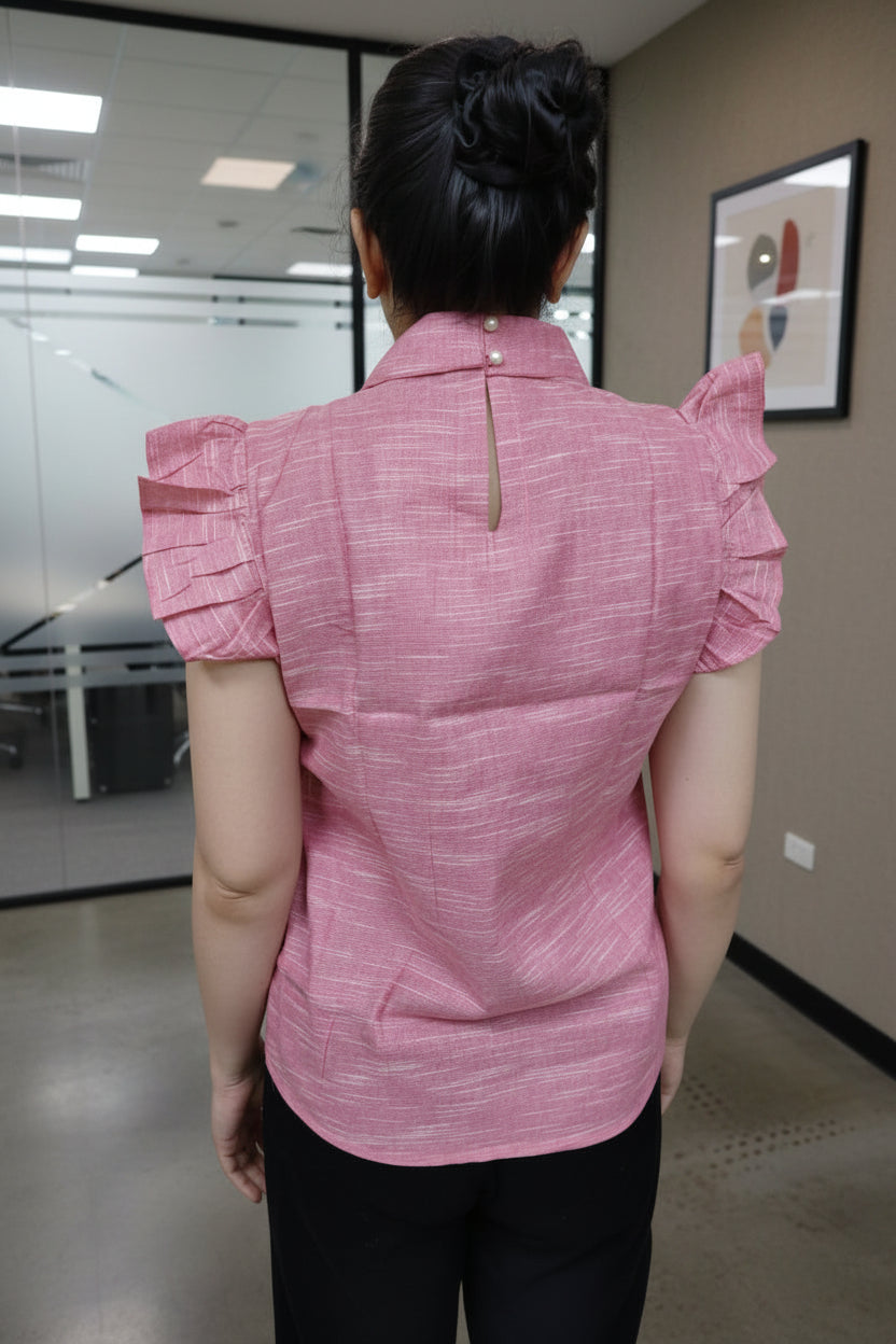 Pink Solid Collared Top