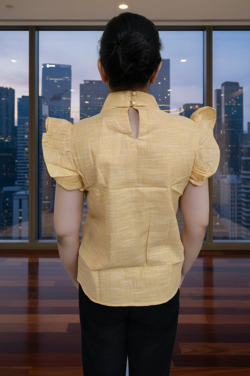 Yellow Solid Collared Top