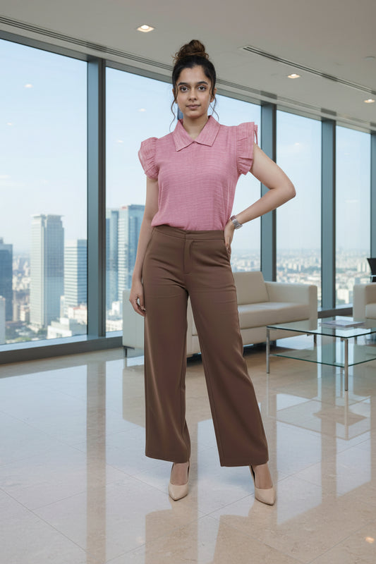Pink Solid Collared Top