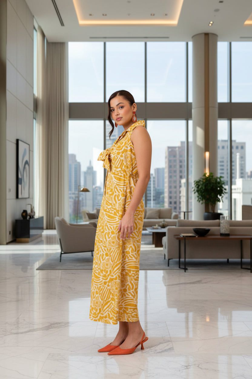 Yellow Front Knot Midi