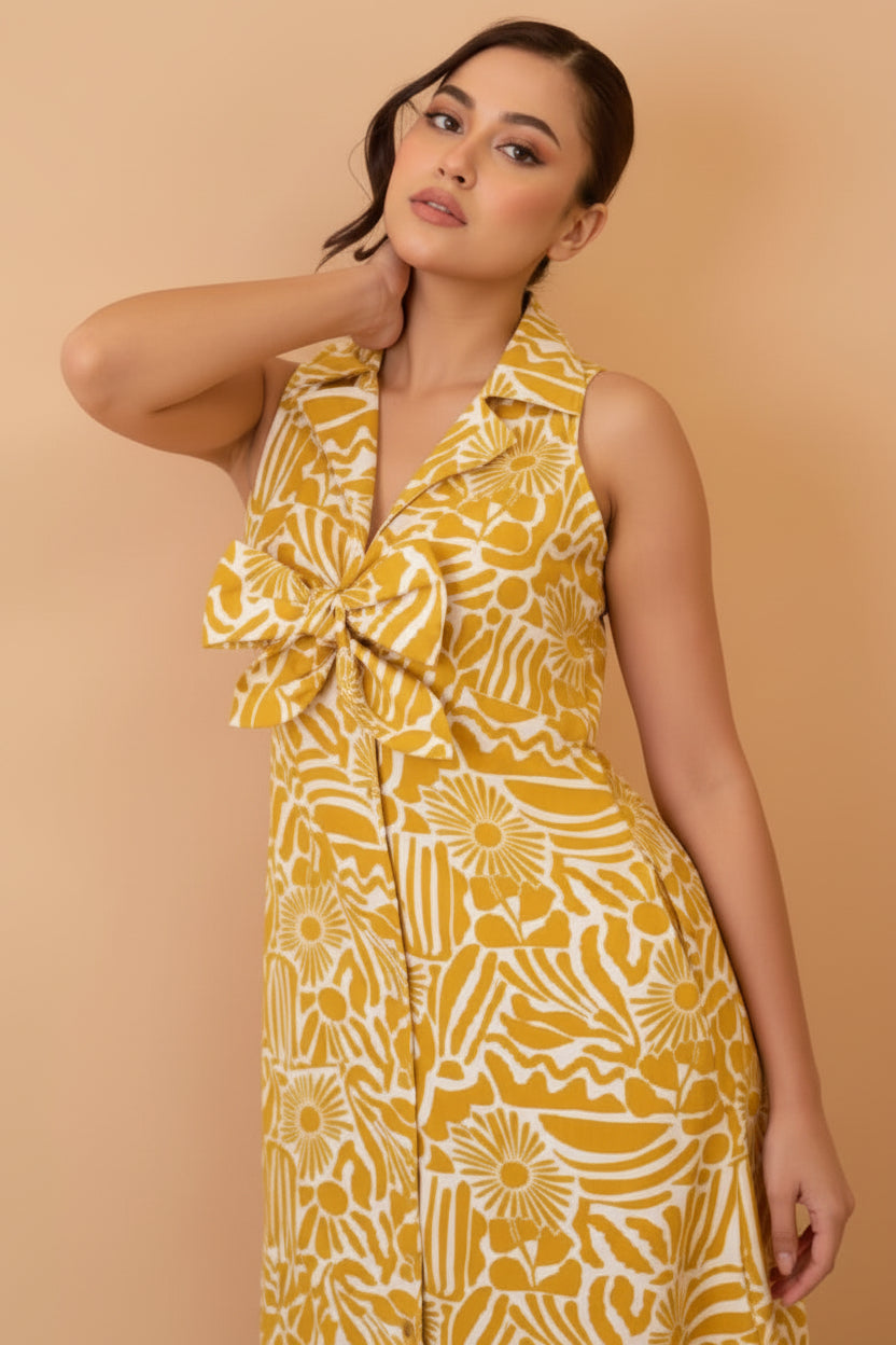 Yellow Front Knot Midi