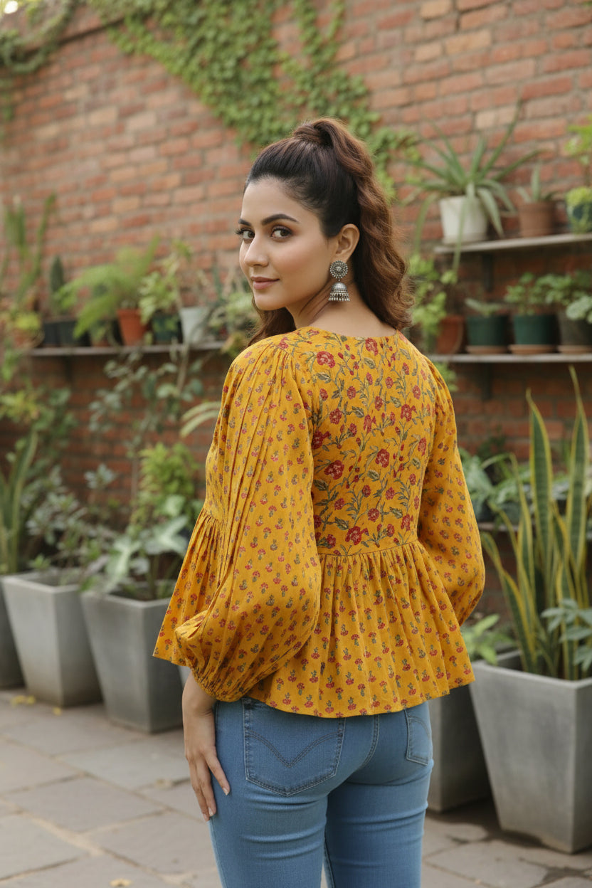 Yellow Peplum Floral Top