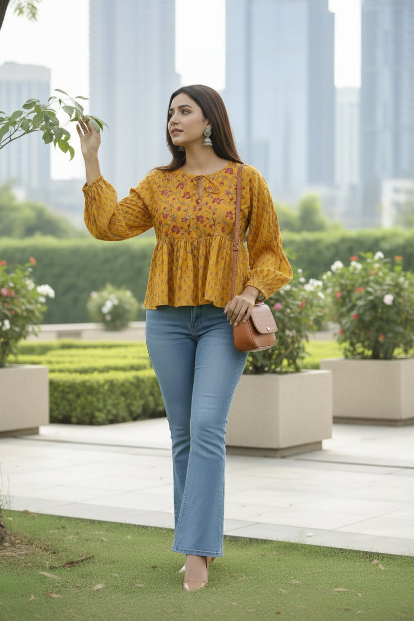 Yellow Peplum Floral Top