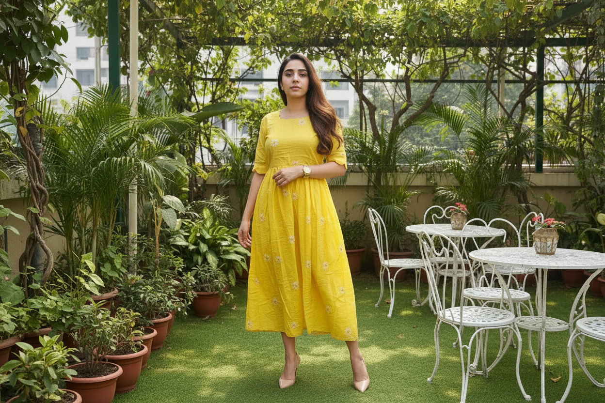 Yellow Scalloped Midi