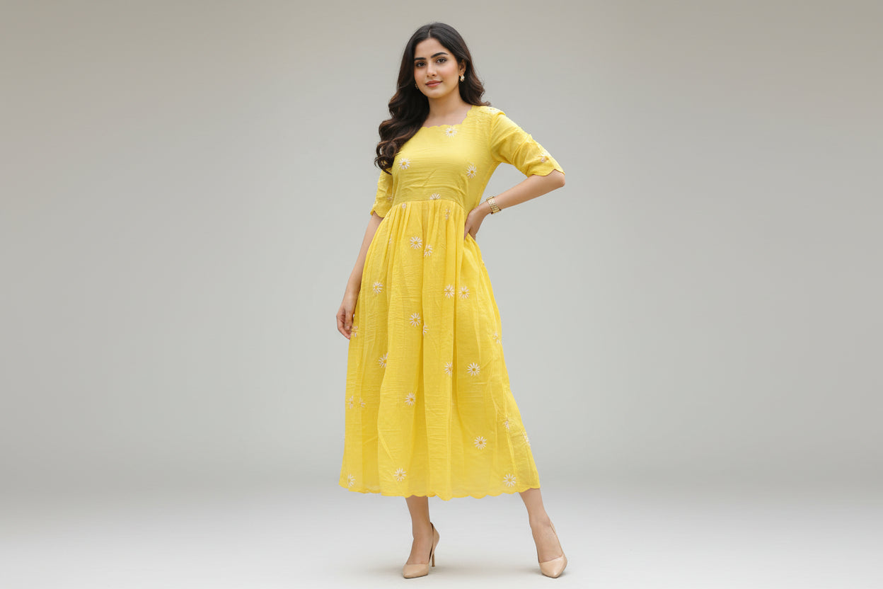 Yellow Scalloped Midi