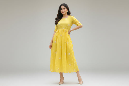 Yellow Scalloped Midi