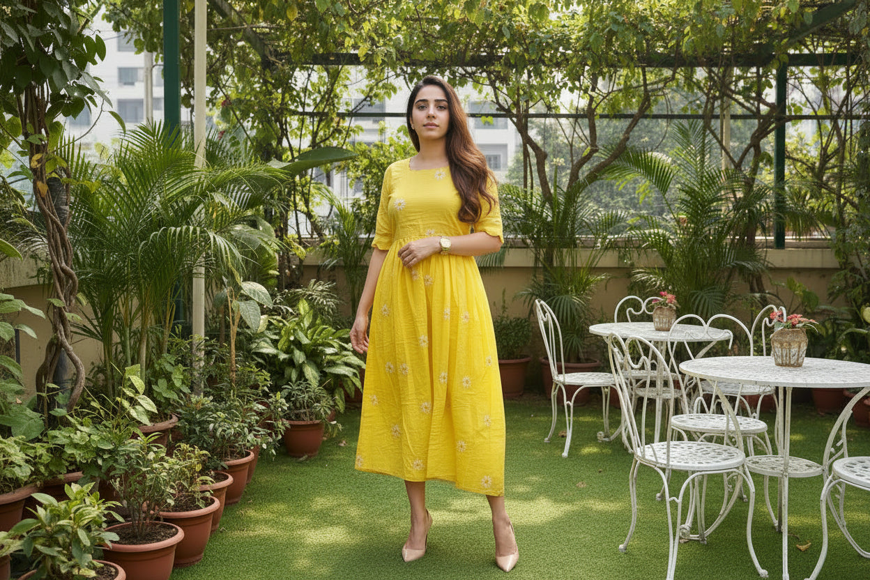 Yellow Scalloped Midi