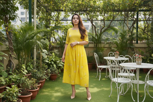 Yellow Scalloped Midi